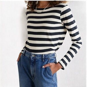 Nili Lotan | Striped Blue & White Long Sleeve Tee Shirt Medium Nautical Cotton